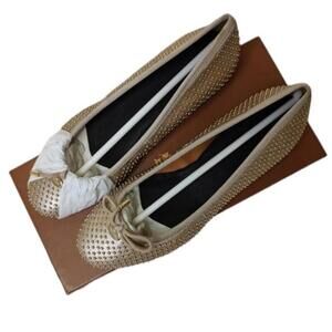Coach Lara Studded Metallic Nude Gold Ballet Flats Shoes Women's Size 9.5B NEW